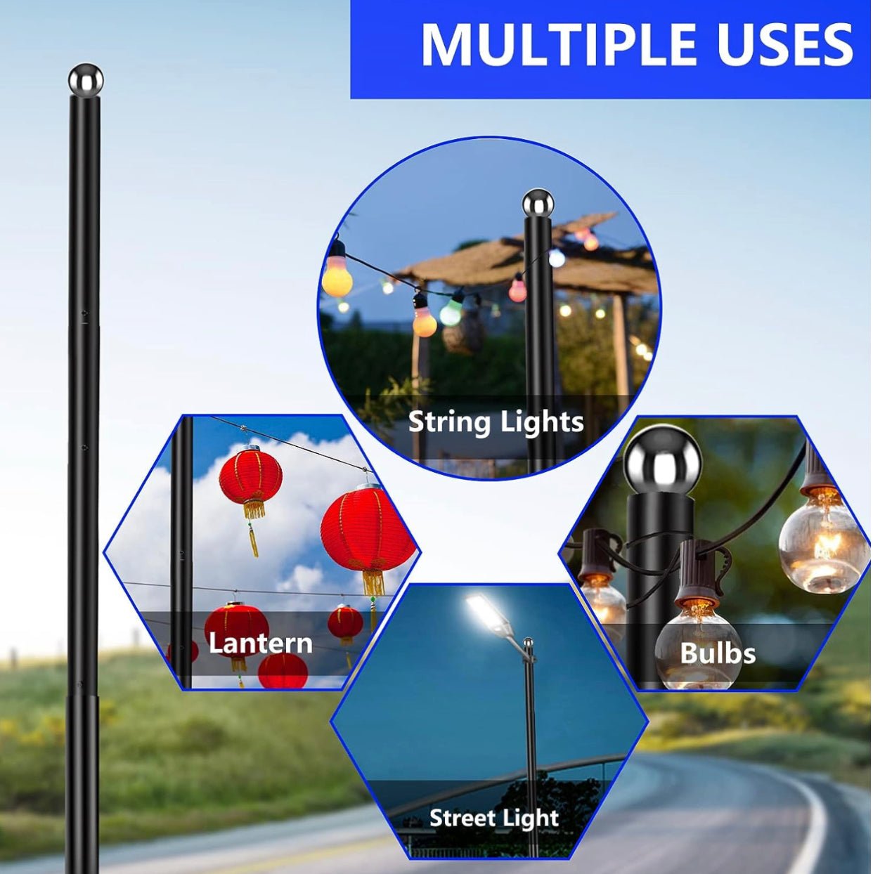 13FT Street Light Pole Garden Light Heavy Metal Light Pole Black Iron Aluminum Pole with Ground Cage and Mounting Kit for Heavy Duty - Outdoor Solar Outlet