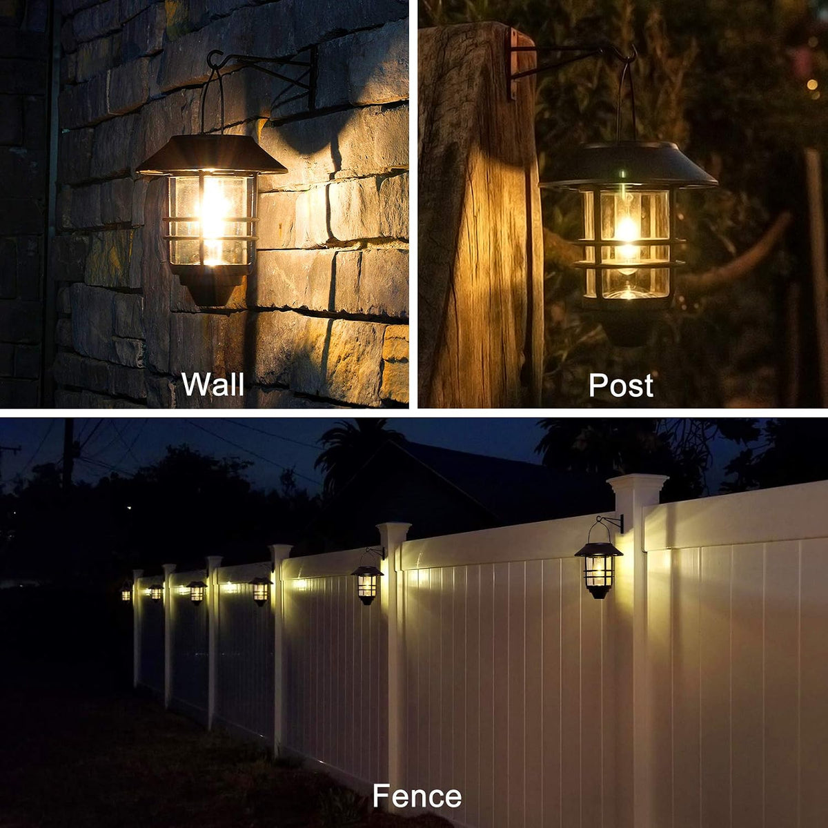 2 Pack Security Solar Hanging Lanterns , Wall/Porch Lights 15 Lumen Heavy Glass & Stainless - Outdoor Solar Outlet