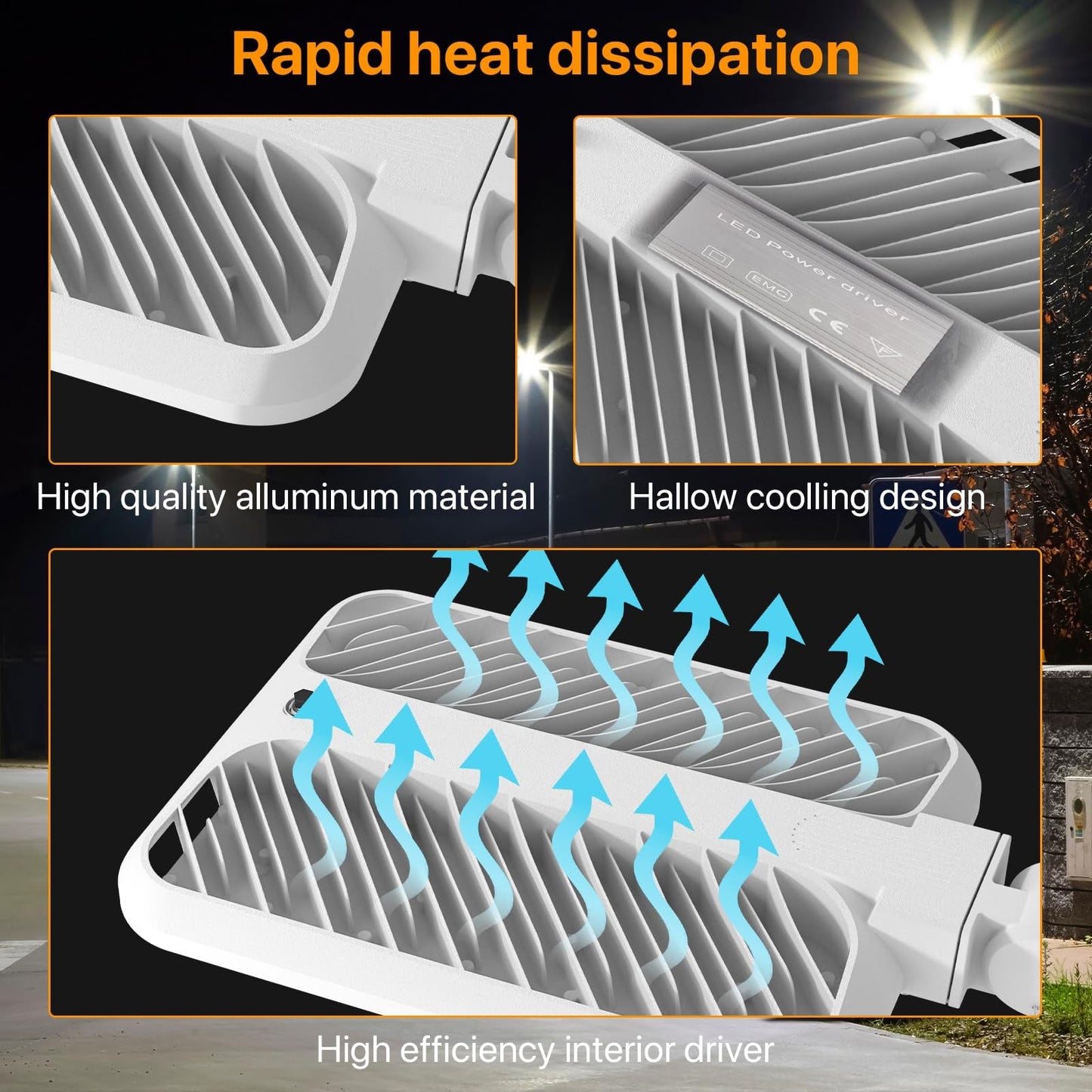 300W Hard Wire LED Street/Parking Lot Light, 45000LM Commercial Lighting with Slip Fitter Mount,IP65 5000K Dusk to Dawn Sensor - Outdoor Solar Outlet