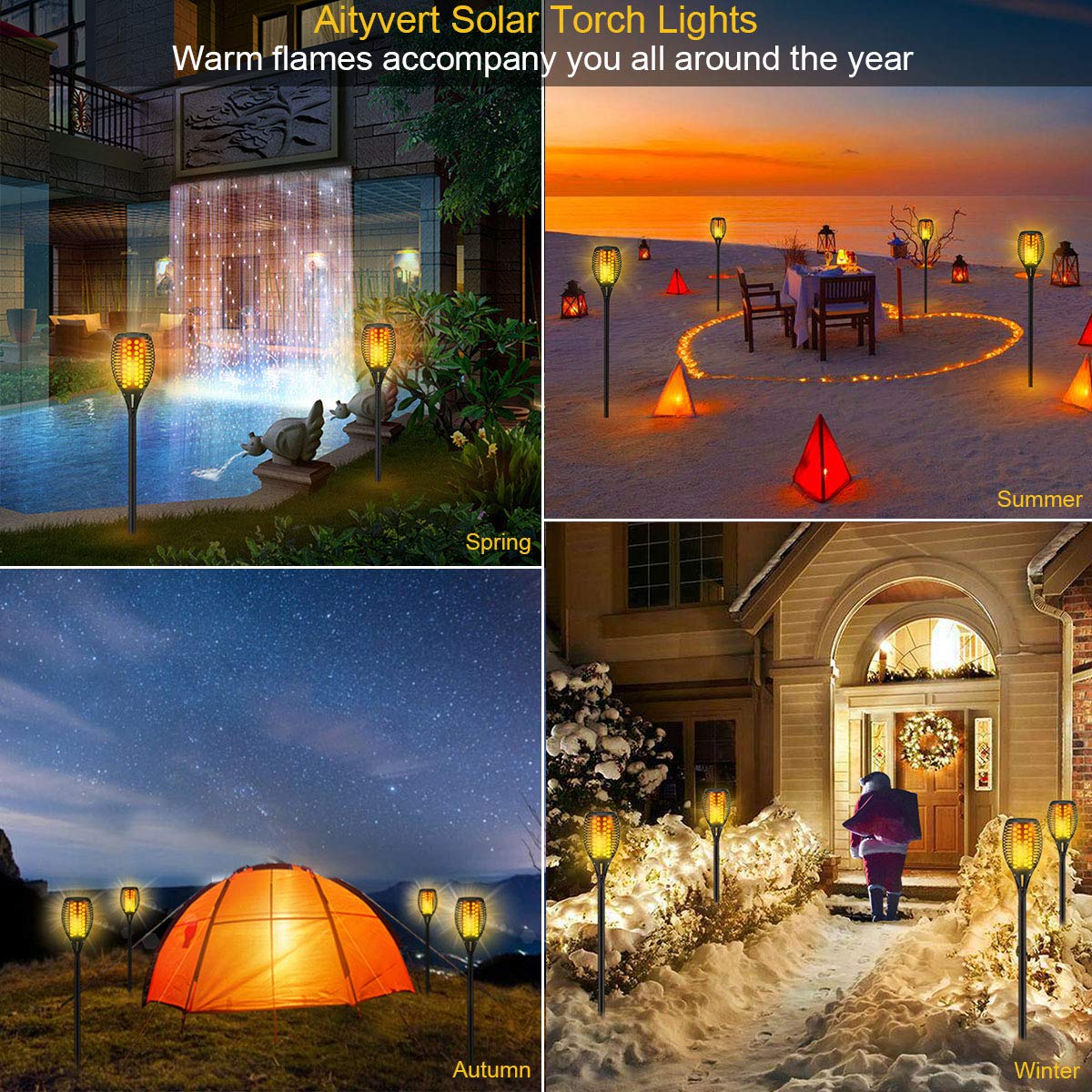 4-Pack Solar Flickering Flames Torch Lights Outdoor Dusk to Dawn Auto On/Off 29 Inch - Outdoor Solar Outlet