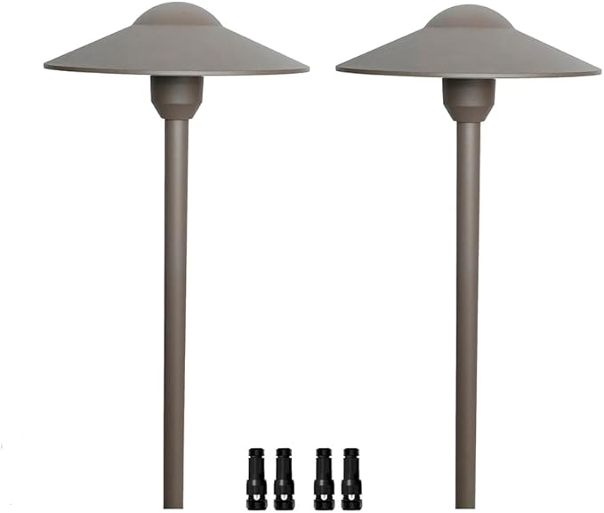 Cast Aluminum Low Voltage Landscape Lighting Pathway Lights Included Ground Spike,Wire Connectors Free Replaceable 3 Watts G4 LED Bulb Warm White 2-Pack