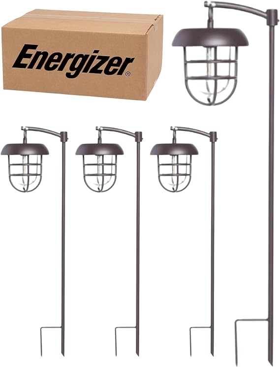 Energizer LED Solar Hanging Lights on Shepherds Hook Metal Pole (Set of 4)