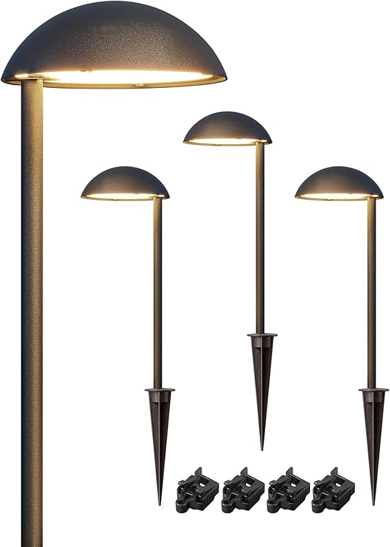 Low Voltage Landscape Lighting, 3W 230LM 3000K 50,000 Hrs Waterproof LED Pathway Lights Wired Aluminum Housing, ETL Listed, 4 Pack