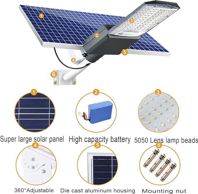 5500W Solar Street Lights Outdoor, IP67 Commercial Parking Lot Light Dusk to Dawn, 7000K Solar Security Flood Lights Solar Led Lamp with Remote Control for Basketball Court, Road, Playground
