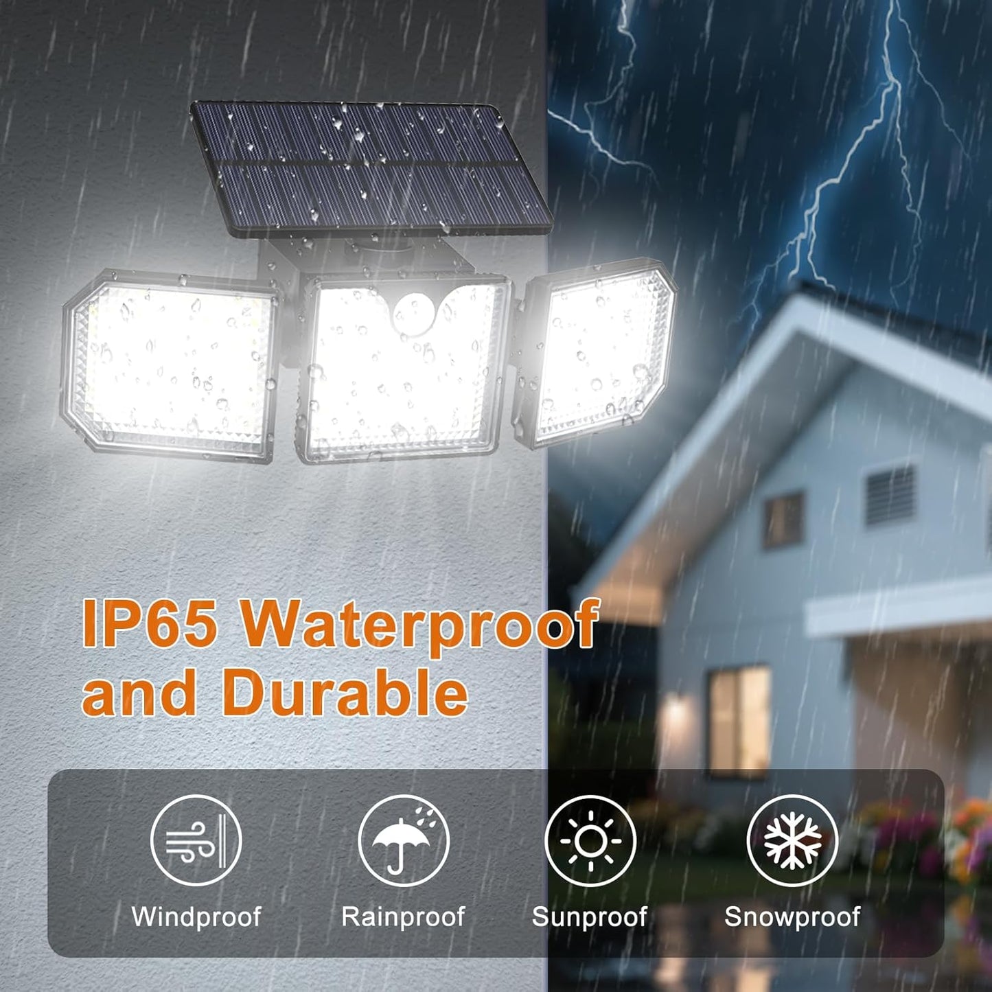 Solar Motion Sensor Lights - IP65 Waterproof Solar Strobe Wall Lights - Bright White/Red & Blue Flashing