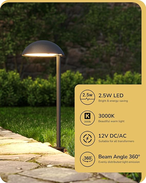 Low Voltage Landscape Lighting, 3W 230LM 3000K 50,000 Hrs Waterproof LED Pathway Lights Wired Aluminum Housing, ETL Listed, 4 Pack