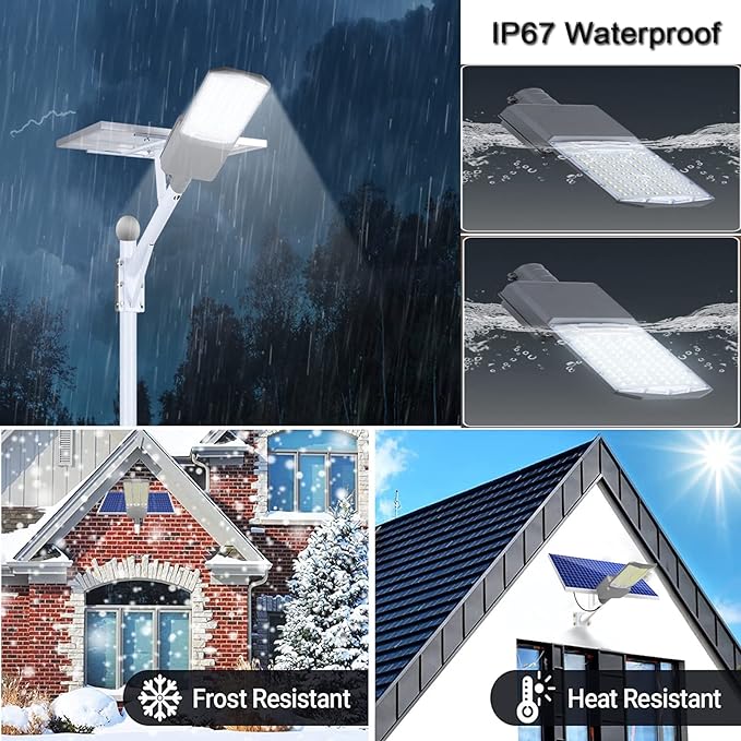 5500W Solar Street Lights Outdoor, IP67 Commercial Parking Lot Light Dusk to Dawn, 7000K Solar Security Flood Lights Solar Led Lamp with Remote Control for Basketball Court, Road, Playground