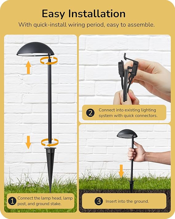 Low Voltage Landscape Lighting, 3W 230LM 3000K 50,000 Hrs Waterproof LED Pathway Lights Wired Aluminum Housing, ETL Listed, 4 Pack