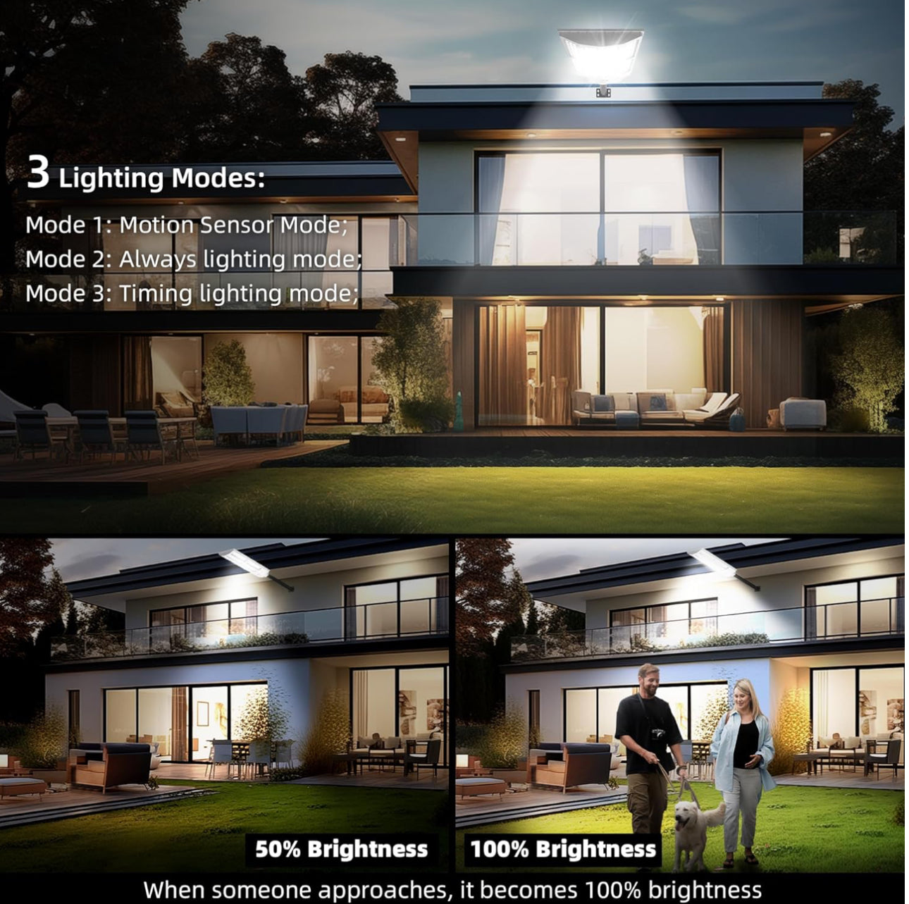 1500W Solar Street Light Outdoor Waterproof, 6500K Motion Sensor Lights Dusk to Dawn, 200,000LM Wall Light with Remote Control