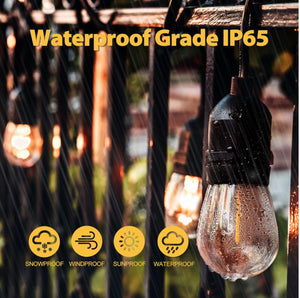 48 Ft Waterproof LED Outdoor String Lights - Hanging, Dimmable 2W Vintage Edison Bulbs