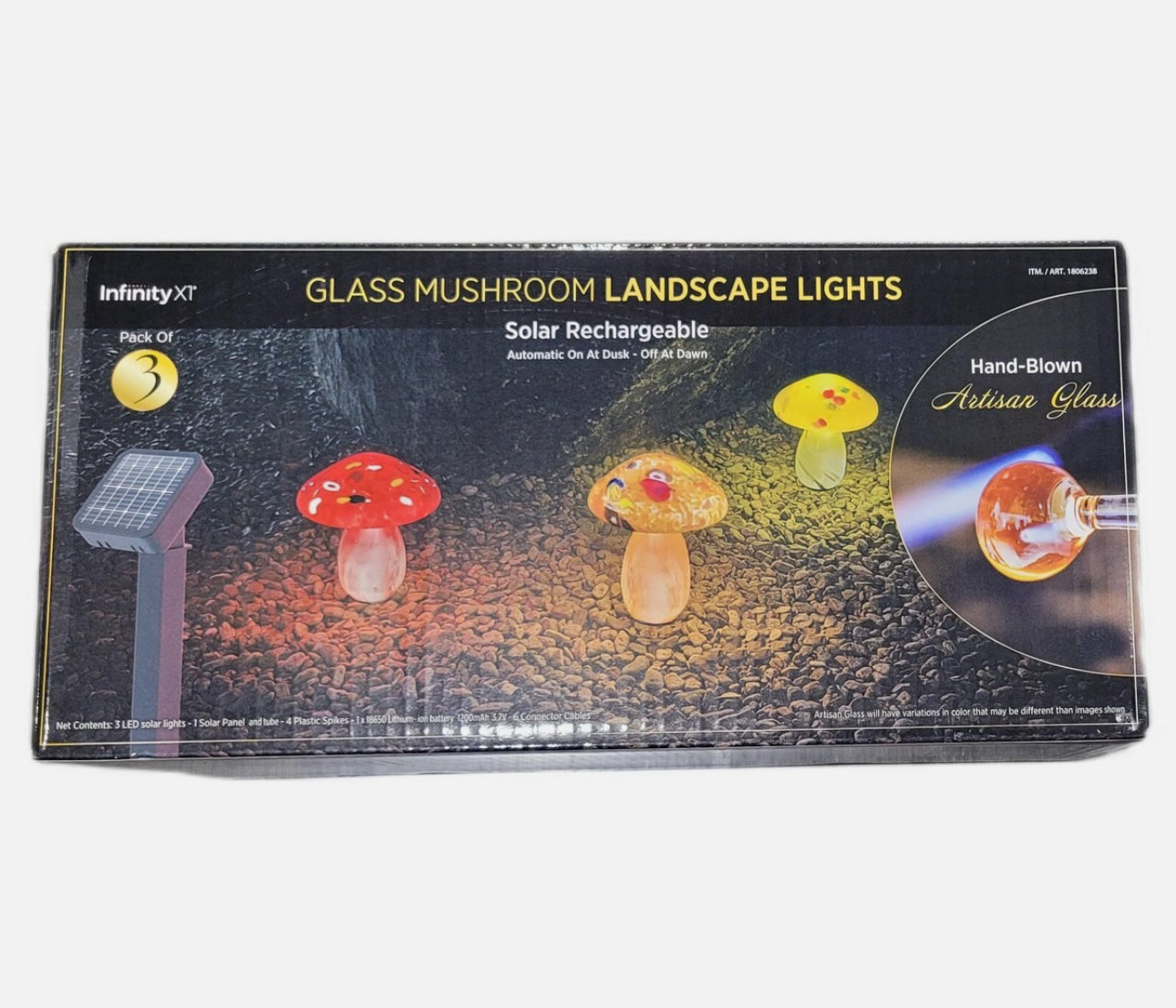 Infinity X1 Solar Glass Mushroom Landscape Accent Light, Set of 3 Pack