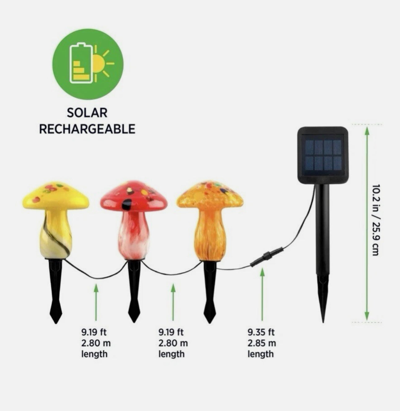 Infinity X1 Solar Glass Mushroom Landscape Accent Light, Set of 3 Pack