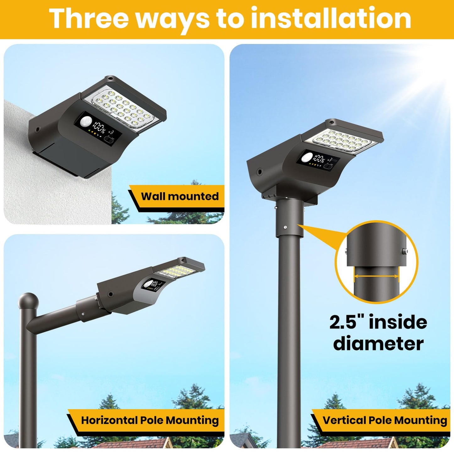 1800W Solar Lights Outdoor Waterproof, 3000K 5700K LED Screen Solar Motion Light with Rain Sensor, 3000LM Solar Street Light Dusk to Dawn