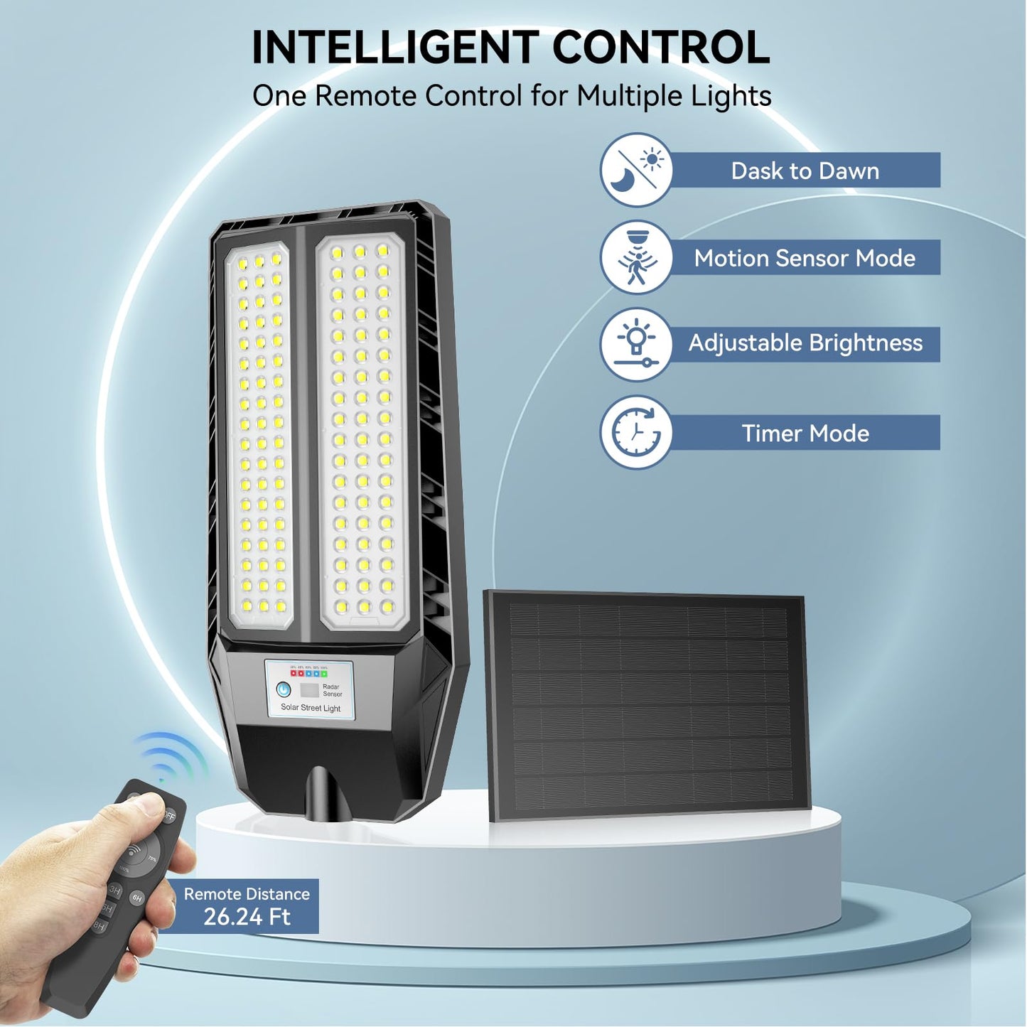 8500W Solar Street Lights Outdoor, 6500K Dusk to Dawn, LED Wide Angle Lamp with Motion Sensor and Remote Control