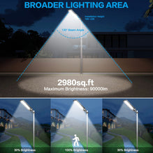 Load image into Gallery viewer, 2 Pack 1600W Solar Street Lights Outdoor 90000 Lumens Dusk to Dawn Street Lights Solar Powered With Remote and Motion Sensor