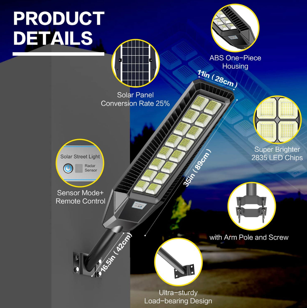 2 Pack 4600W Solar Street Lights Outdoor 190000 Lumens Dusk to Dawn With Remote and Motion Sensor