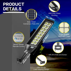 2 Pack 1600W Solar Street Lights Outdoor 90000 Lumens Dusk to Dawn Street Lights Solar Powered With Remote and Motion Sensor
