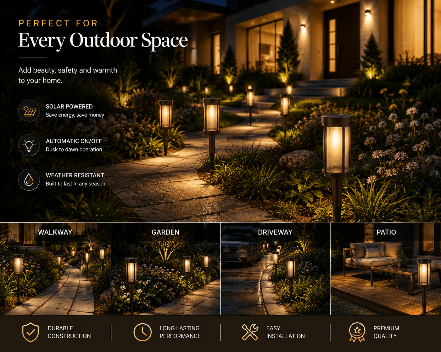 SmartYard Solar Pathway Lights Outdoor, 8-Pack Glass and Aluminum Garden Lights, IP65 Waterproof Warm White LED Lights for Walkways, Patios and Lawns - Outdoor Solar Outlet