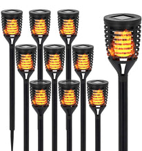 Load image into Gallery viewer, 12PK Mini Solar Torch Light with Dancing Flickering Flame Lights Outdoor - Solar Tiki Torches  Waterproof Auto On/Off Dusk to Dawn