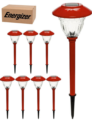 NEW LED Energizer 8 Pack Color On Demand Solar Pathway Lights Outdoor-Stainless Steel ( Red )