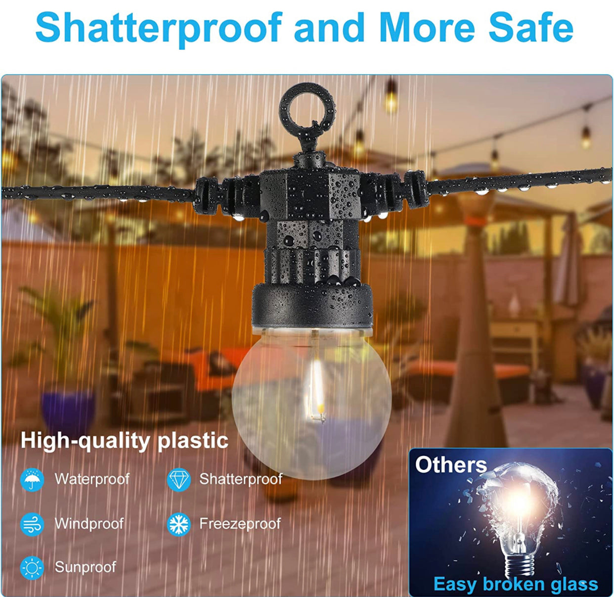 27 Ft Solar LED Outdoor String Lights ā 1W Retro Edison Globe Bulbs Waterproof - 27 Ft Bistro Lights