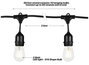 Waterproof LED Outdoor String Lights - Hanging, Dimmable 2w Vintage Edison Bulbs - 24 Ft