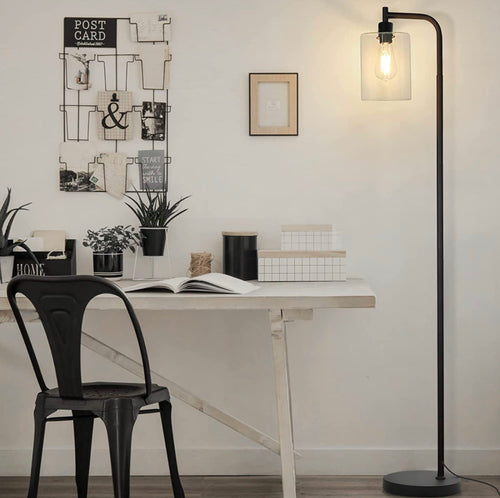 Industrial Floor Lamp, Modern Standing Lamps with Hanging Clear Glass Shade