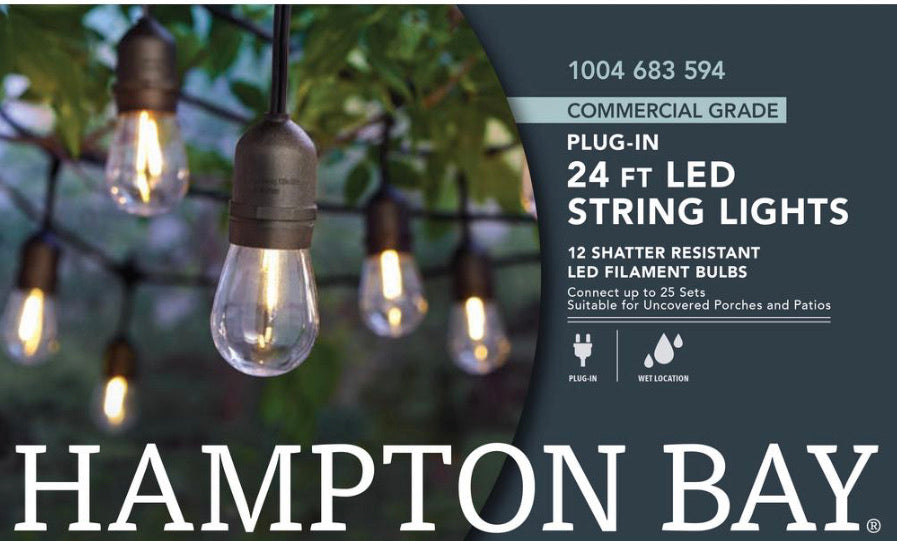 HAMPTON BAY Indoor/Outdoor 12-Light 24 ft. Smart Plug-in Edison Bulb RGBW  Color Changing LED String Light Powered by Hubspace - Matthews Auctioneers