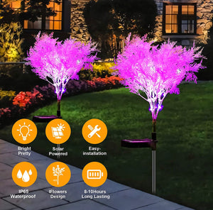 Solar Flowers Pink Rime Flower Design, Solar Powered Flowers Light Dusk to Dawn 2-Pack