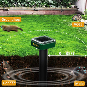 Redeo 4 Pack Mole Repellent Solar Sonic Groundhog Repeller Gopher Deterrent Vole