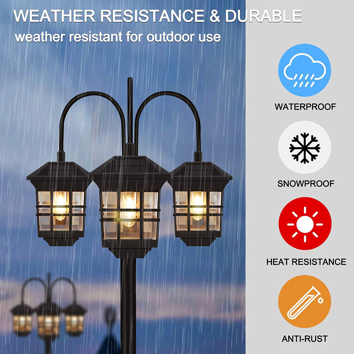 SmartYard 74.8β Outdoor Lamp Post Lights Solar Powered,3-Head Waterproof Street Lights 60 lumens