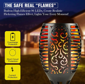 Solar LED Flame Lamp Lawn Flame Flickering Torch Light Outdoor Fire 96 LED Lights 4 Pack
