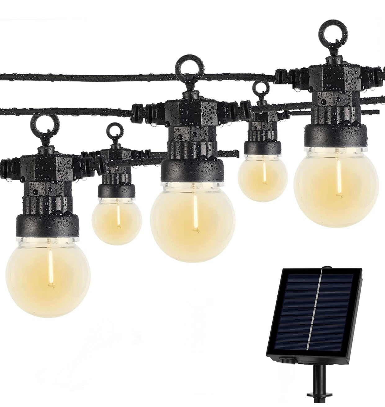 27 Ft Solar LED Outdoor String Lights ā 1W Retro Edison Globe Bulbs Waterproof - 27 Ft Bistro Lights