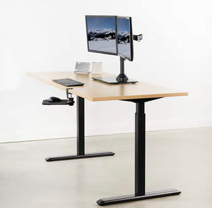Freestanding Dual Monitor Stand with Sleek Glass Base and Adjustable ArmsHeave Duty , Mounts 2 Screens