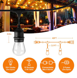 Waterproof LED Outdoor String Lights - Hanging, Dimmable 2w Vintage Edison Bulbs - 24 Ft
