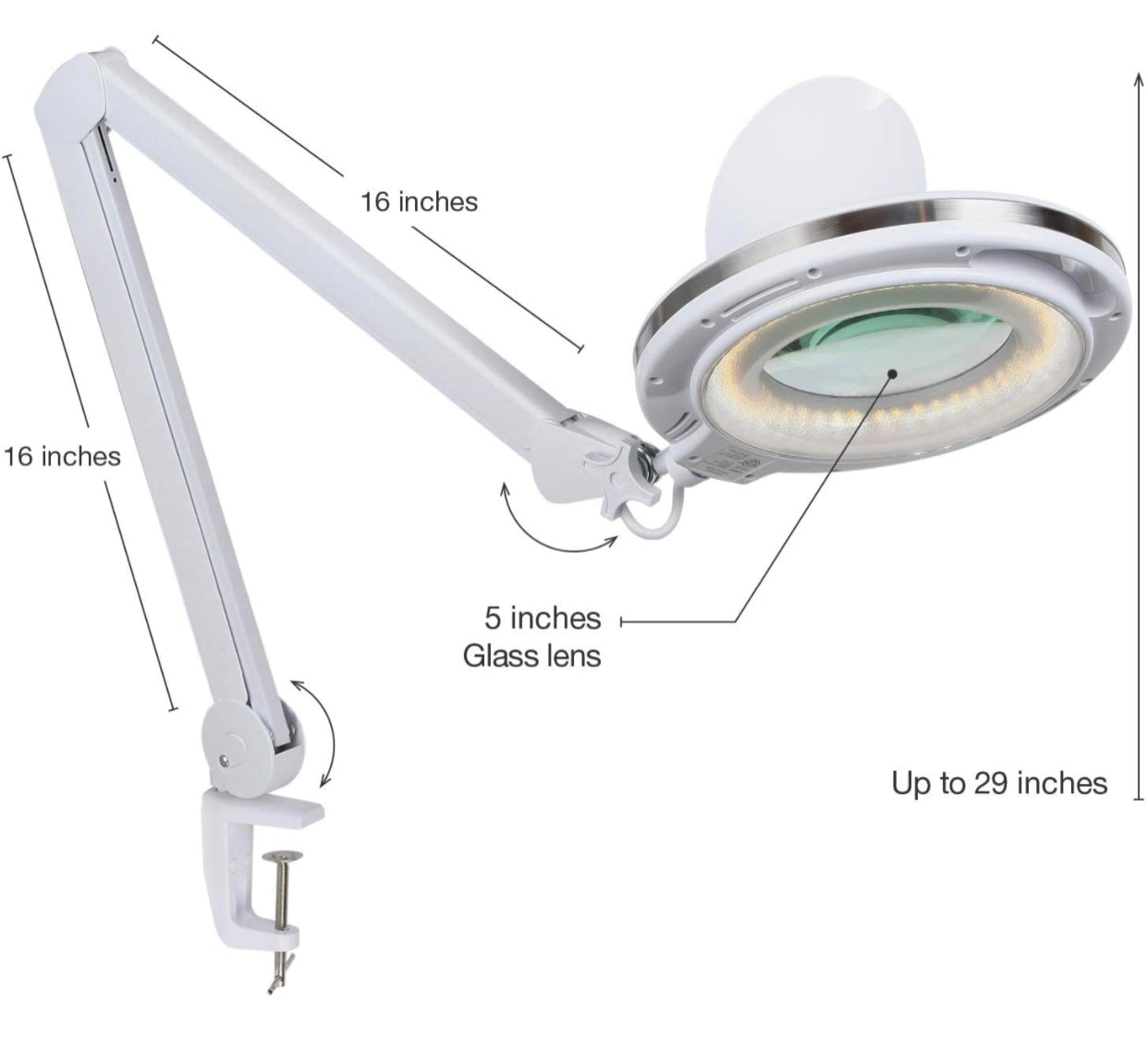 LightView Pro Magnifying Lamp & Table Clamp - Durable Glass Magnifier with Bright LED Light - Dimmable & Adjustable Light 2.25X