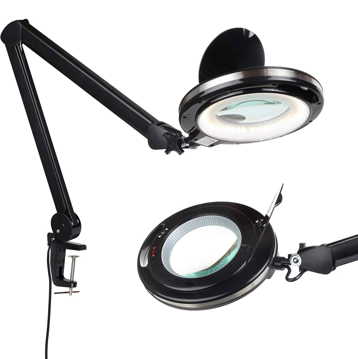 LightView Pro Magnifying Lamp & Table Clamp - Durable Glass Magnifier with Bright LED Light - Dimmable & Adjustable Light 2.25X