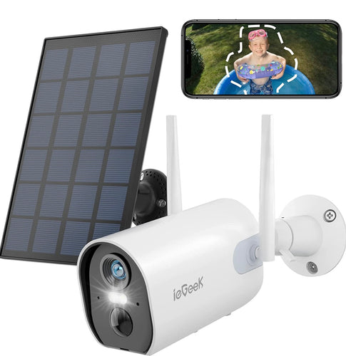 Security Cameras Wireless Outdoor, 2K Solar Powered Outdoor Security Cameras with Spotlight & Siren