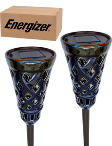 Energizer LED Ceramic Solar Tiki Torch Lights Dancing Lights Outdoor Waterproof 2 Pack