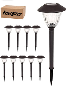 Energizer 10 Pack Solar LED Pathway Lights Outdoor-Stainless Steel