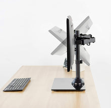 Load image into Gallery viewer, Freestanding Dual Monitor Stand with Sleek Glass Base and Adjustable ArmsHeave Duty , Mounts 2 Screens