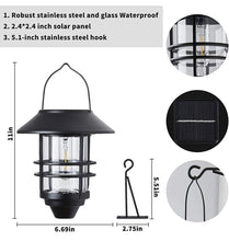 Load image into Gallery viewer, 2 Pack Security Solar Hanging Lanterns Outdoor, Solar Wall Lights Outdoor, Solar Porch Lights Outdoor Lanterns 15 Lumen Heavy Glass &amp; Stainless
