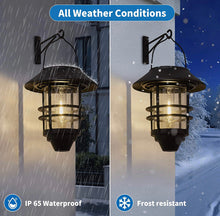 Load image into Gallery viewer, 2 Pack Security Solar Hanging Lanterns Outdoor, Solar Wall Lights Outdoor, Solar Porch Lights Outdoor Lanterns 15 Lumen Heavy Glass &amp; Stainless