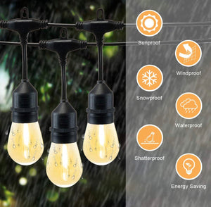 48F Solar Powered String Lights Waterproof LED Indoor/Outdoor Hanging Edison Bulb Lights with 15 Bulbs - Patio Lights