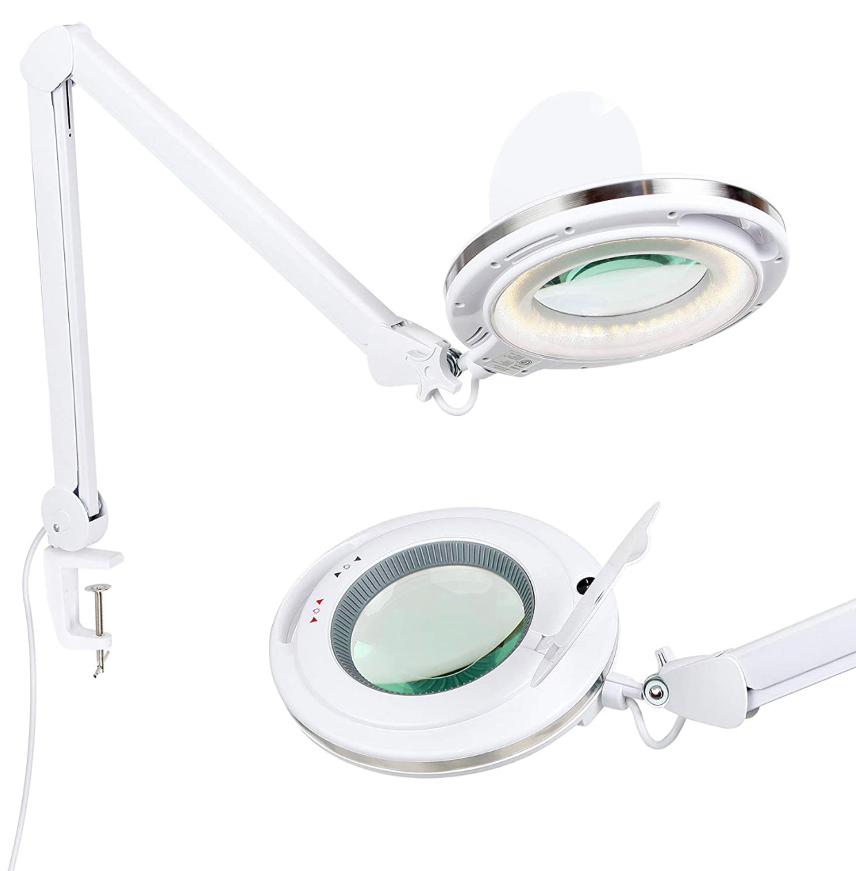 LightView Pro Magnifying Lamp & Table Clamp - Durable Glass Magnifier with Bright LED Light - Dimmable & Adjustable Light 2.25X