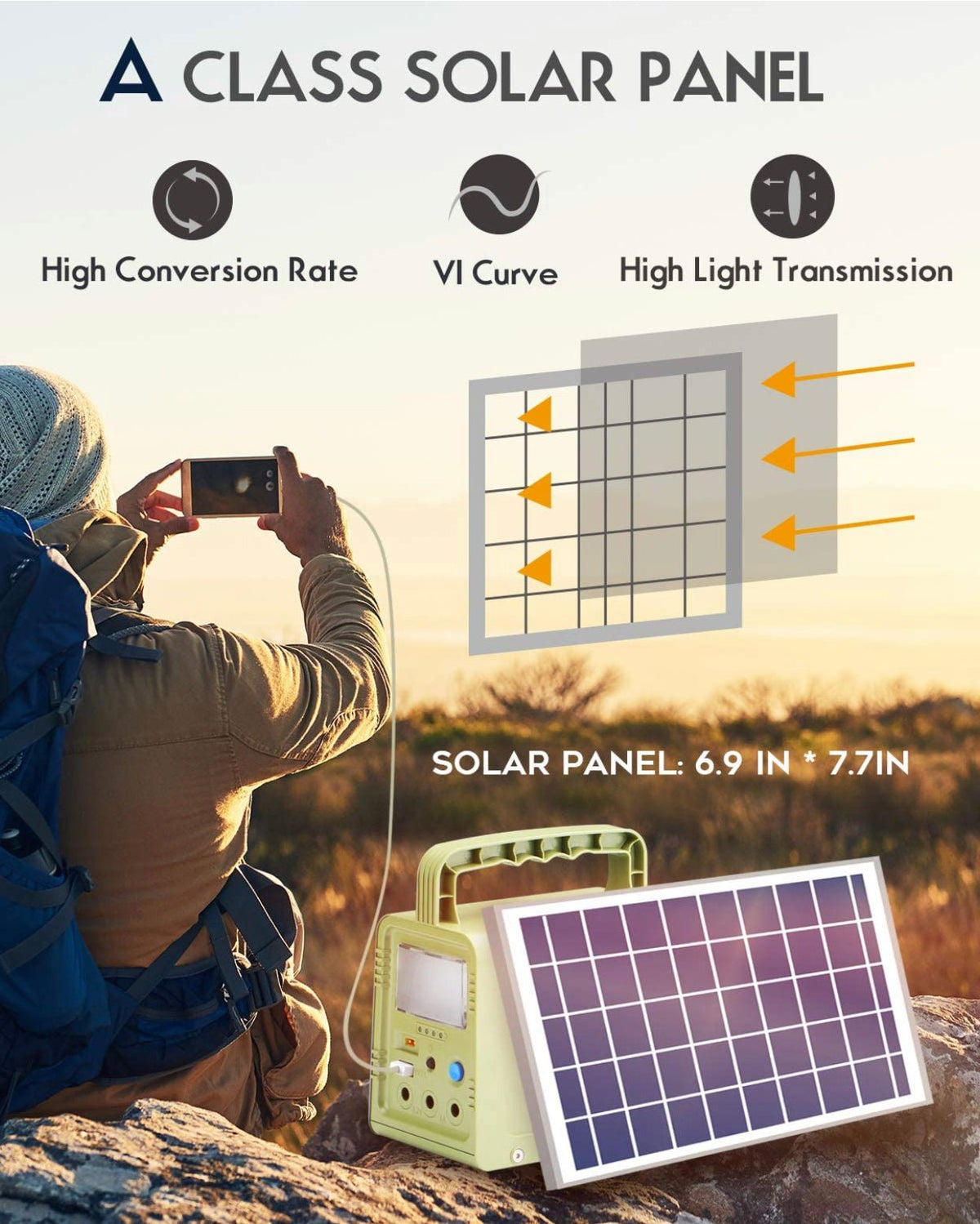 Solar Generator - Portable Power Station for Emergency ,Solar Powered Generator With Panel Including 3 Sets LED Light - Outdoor Solar Outlet
