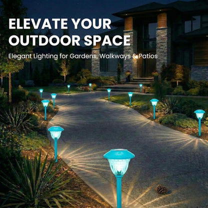 10 Pack Solar Pathway LED Lights Outdoor-Stainless Steel ( Turquoise ) - Outdoor Solar Outlet