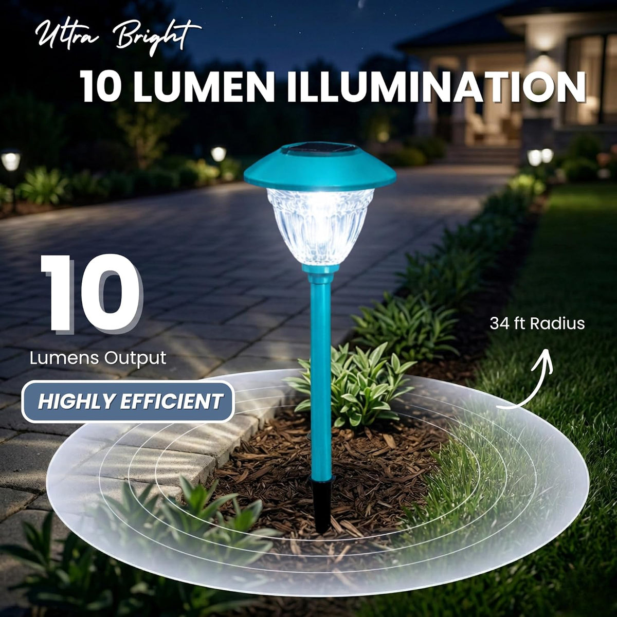 10 Pack Solar Pathway LED Lights Outdoor-Stainless Steel ( Turquoise ) - Outdoor Solar Outlet