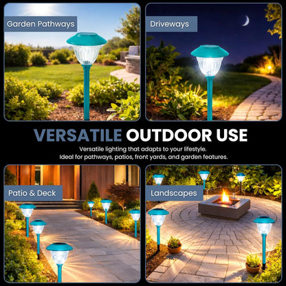 10 Pack Solar Pathway LED Lights Outdoor-Stainless Steel ( Turquoise ) - Outdoor Solar Outlet