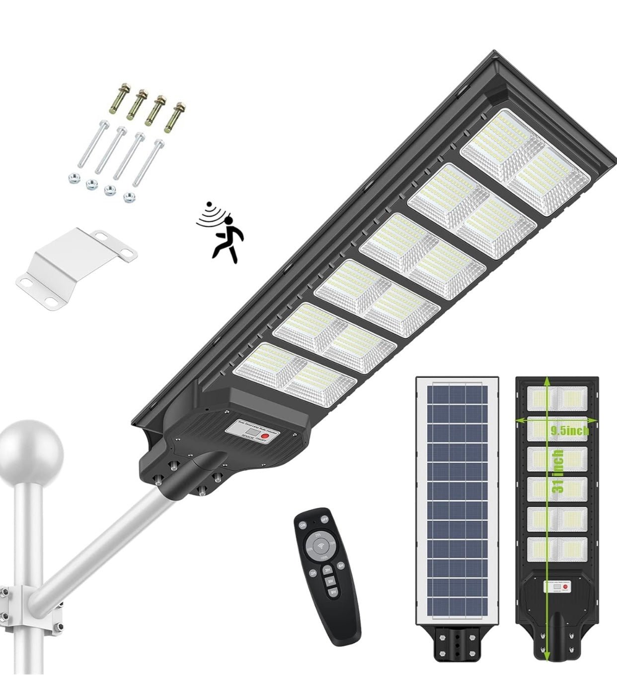 1000W Solar Street Light Motion Sensor, 80000LM IP65 Waterproof with Remote Control - Outdoor Solar Outlet
